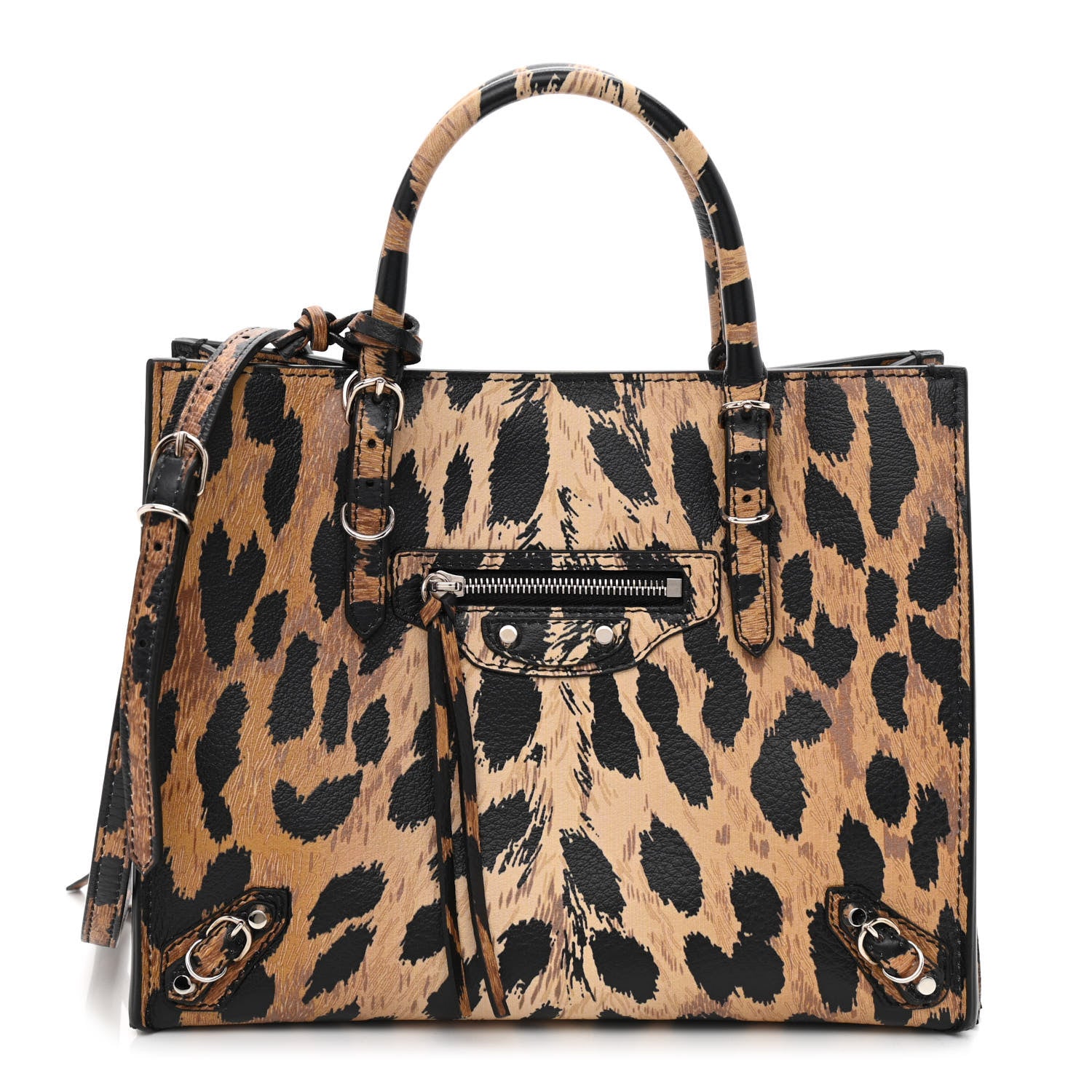 Balenciaga Grained Calfskin Leopard Print Papier Mini A4 Zip Around Tote Beige 3 of 15