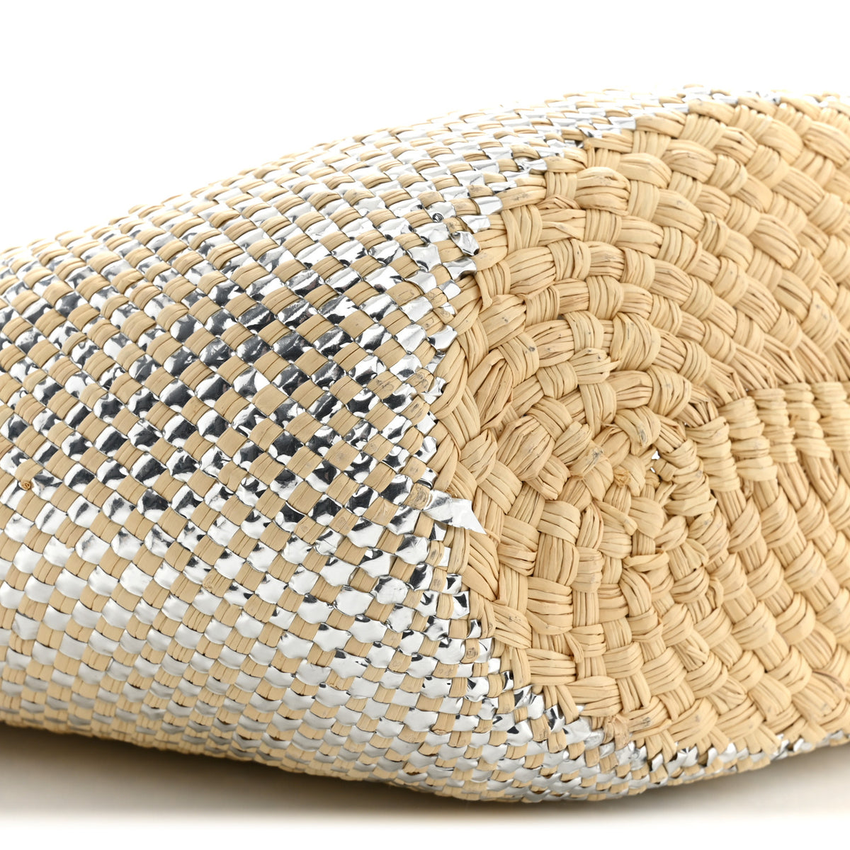 Loewe Calfskin Raffia Paulas Ibiza Sparkling Metallic Anagram Basket Tote Bag Natural Silver 9 of 11