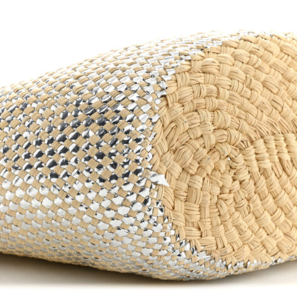 Loewe Calfskin Raffia Paulas Ibiza Sparkling Metallic Anagram Basket Tote Bag Natural Silver 9 of 11