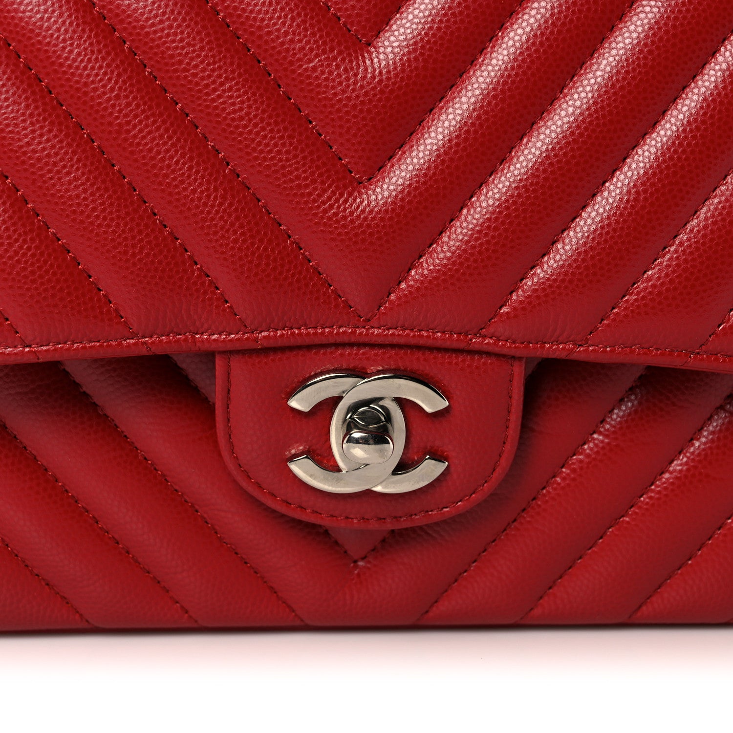 Chanel Caviar Chevron Quilted Medium Double Flap Red 7 of 12