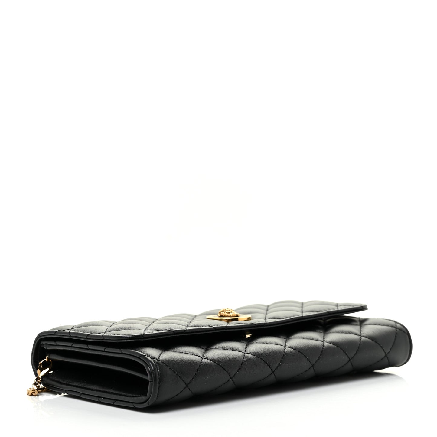 Lambskin Quilted Medusa Wallet On Chain Crossbody Black