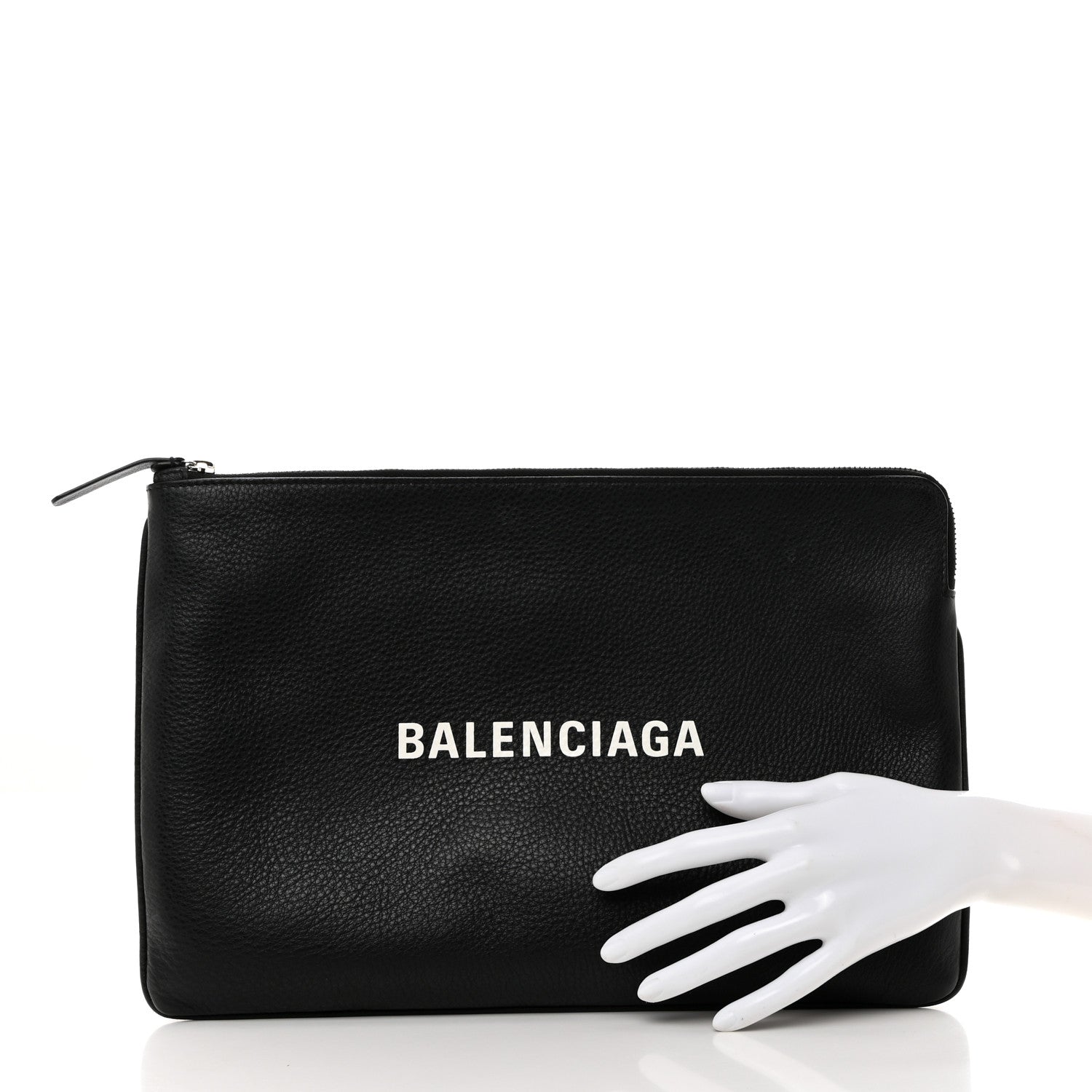 Balenciaga Calfskin Logo Medium Everyday Pouch Black 2 of 9