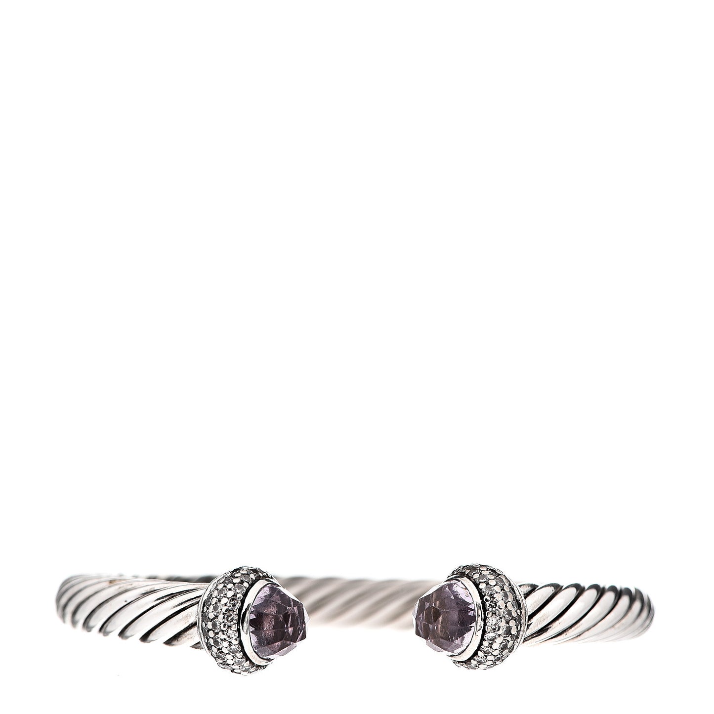 Sterling Silver Diamond Lavender Amethyst 7mm Cable Bracelet