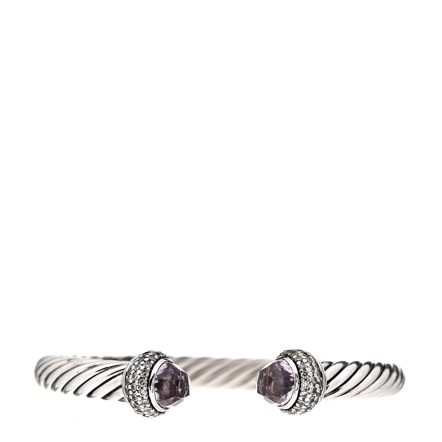 David Yurman Sterling Silver Diamond Lavender Amethyst 7mm Cable Bracelet 1 of 5