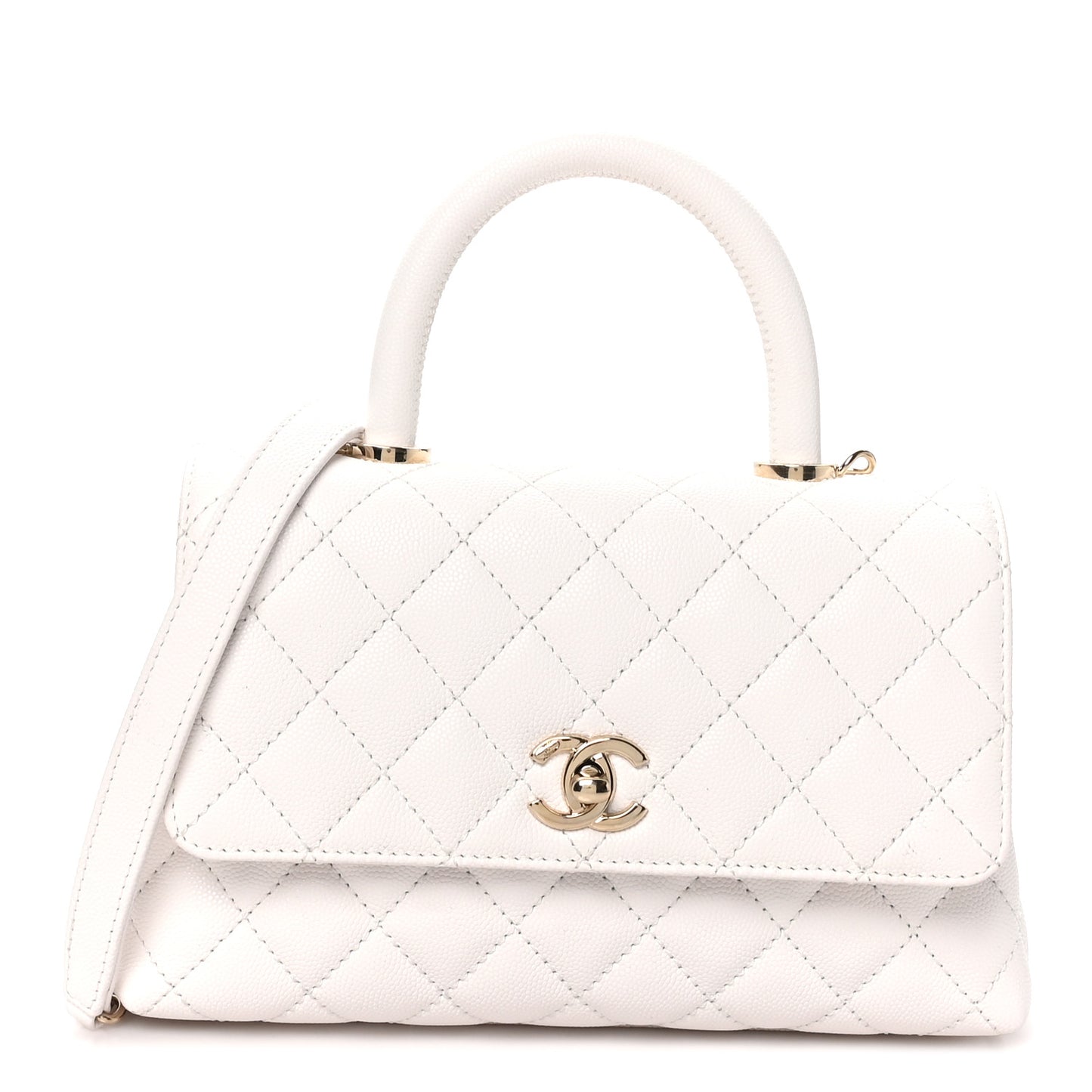 Caviar Quilted Mini Coco Handle Flap White