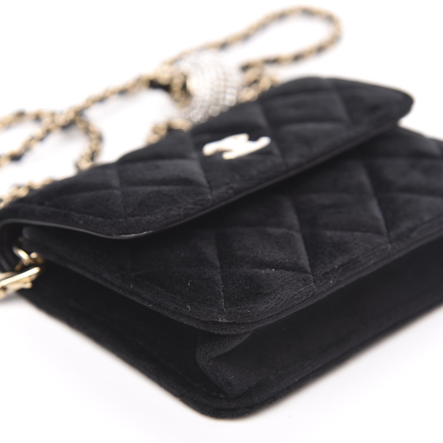 Chanel Velvet Quilted Pearl Crush Flap With Chain Black 9 of 11