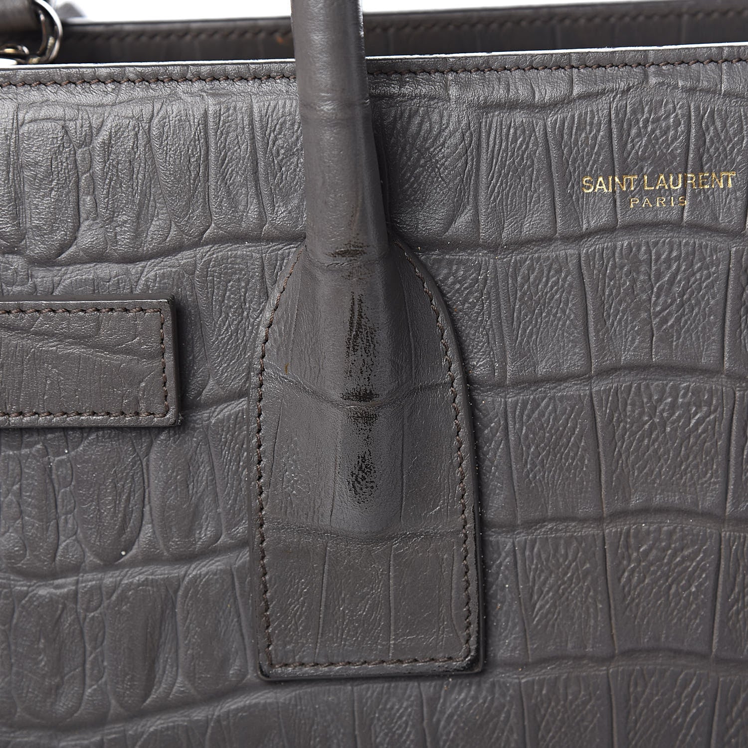 Saint Laurent Calfskin Crocodile Embossed Small Sac De Jour Fog 16 of 17