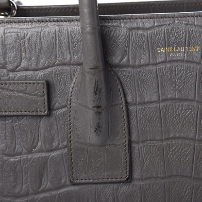 Saint Laurent Calfskin Crocodile Embossed Small Sac De Jour Fog 16 of 17