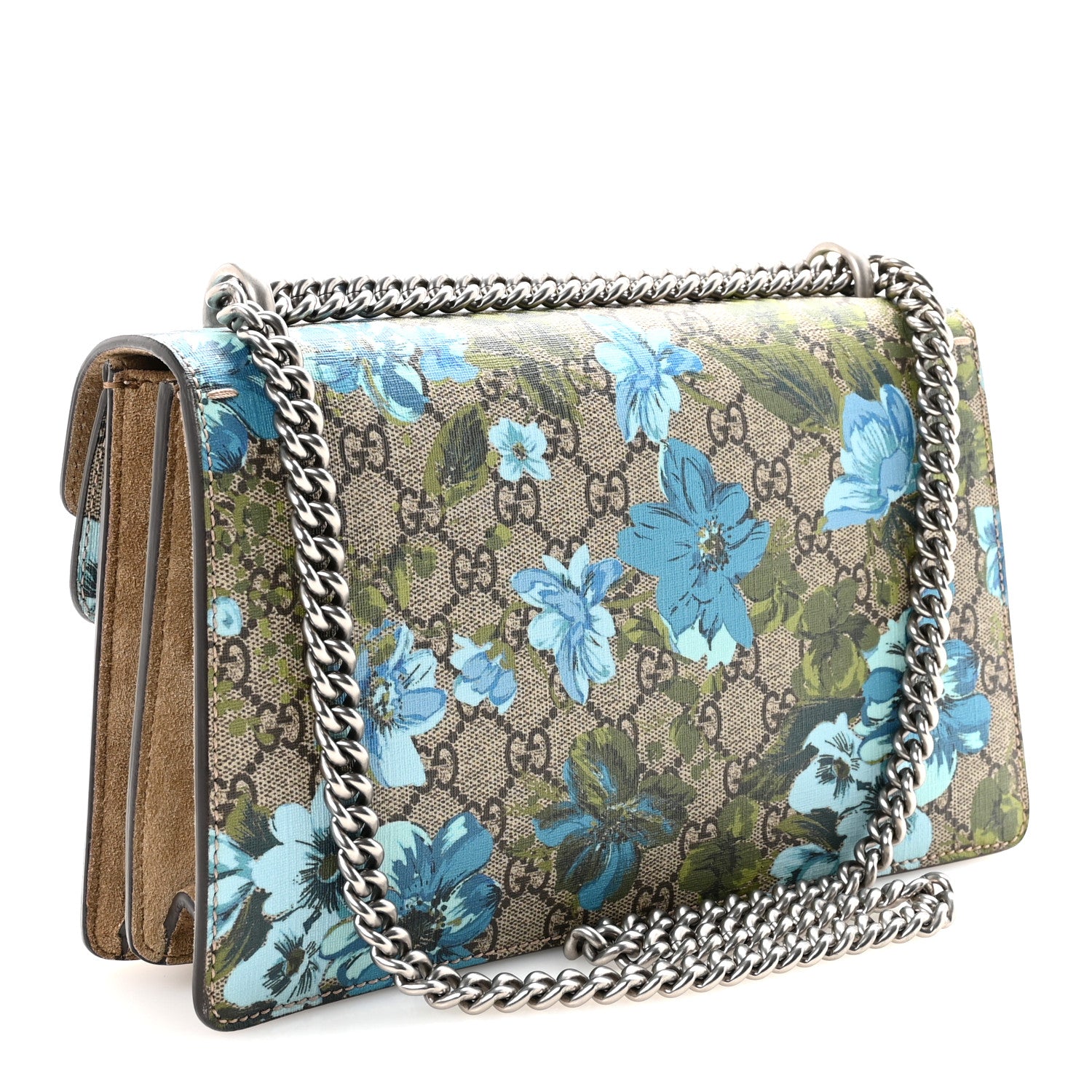 Gucci GG Supreme Monogram Blooms Print Embroidered Small Dionysus Shoulder Bag Blue Taupe 3 of 10