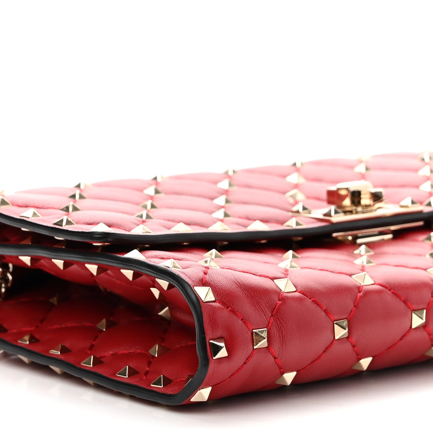 Lambskin Rockstud Spike Wallet on Chain Red