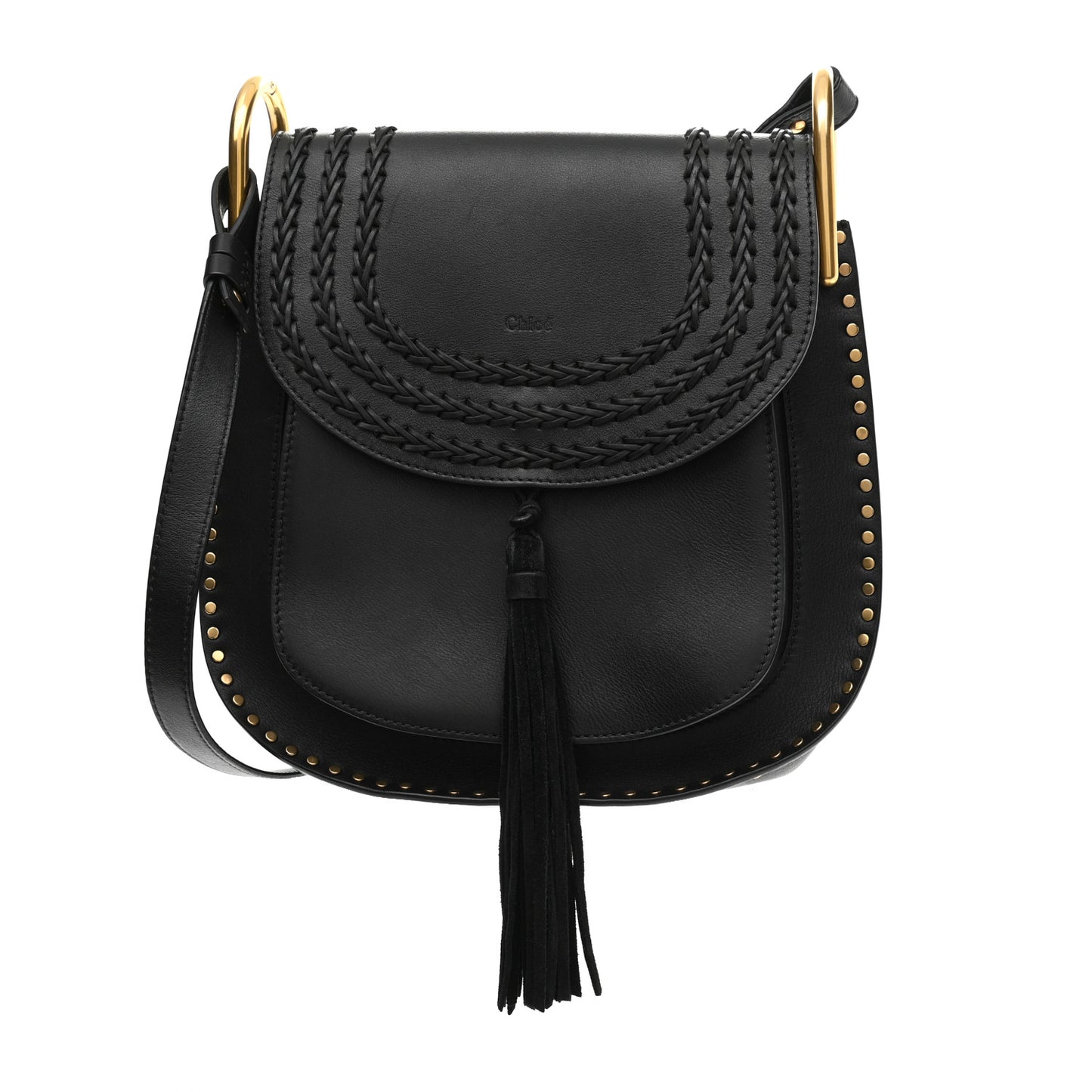 Calfskin Braided Medium Hudson Shoulder Bag Black