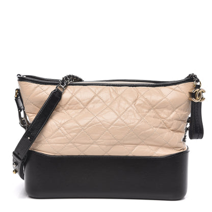 Chanel Aged Calfskin Quilted Medium Gabrielle Hobo Beige Black 1 of 13