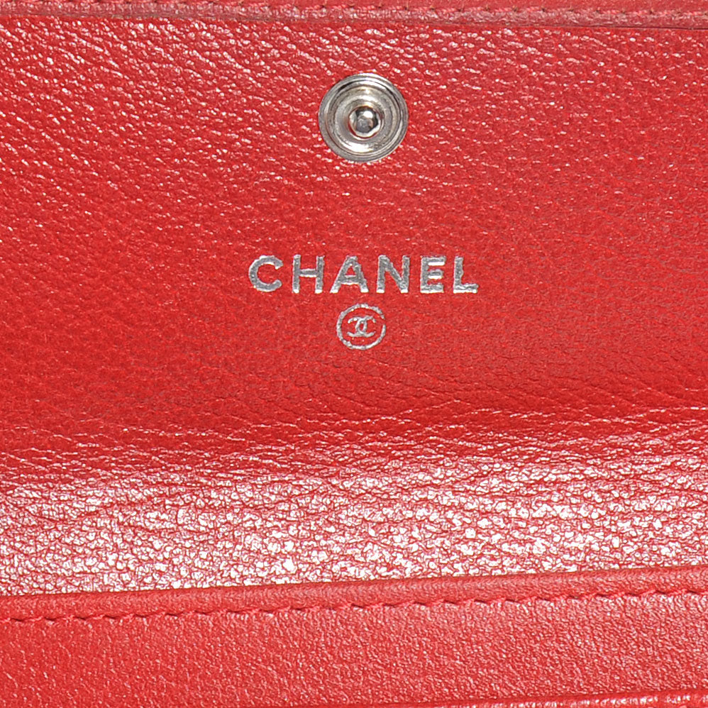 Leather Camellia Card Holder Wallet Red