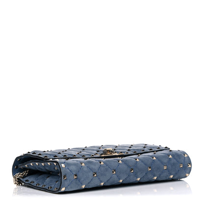Valentino Garavani Suede Rockstud Spike Wallet on Chain Bright Blue 4 of 10