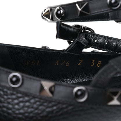Valentino Garavani Pebbled Calfskin Onyx Rockstud Rolling Cage Ballerina Flats 38 Black 11 of 18