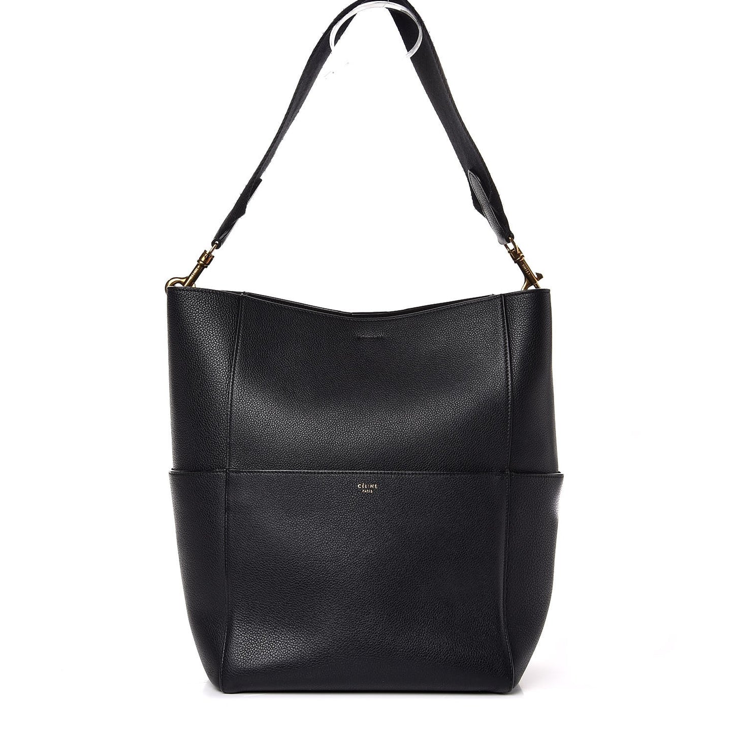 Soft Grained Calfskin Sangle Bucket Bag Black