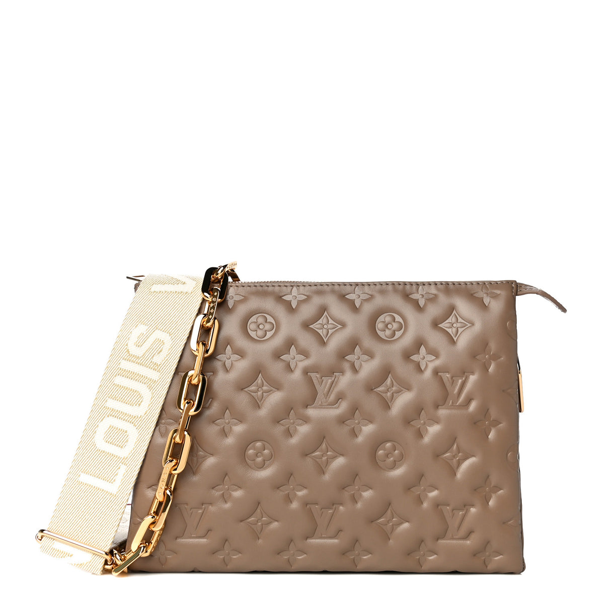 Louis Vuitton Lambskin Embossed Monogram Coussin PM Taupe 1 of 15
