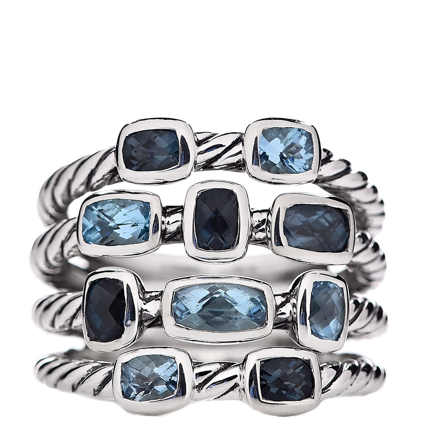 Sterling Silver Blue Topaz Hampton Blue Topaz Confetti 4 Row Ring 55 7.25