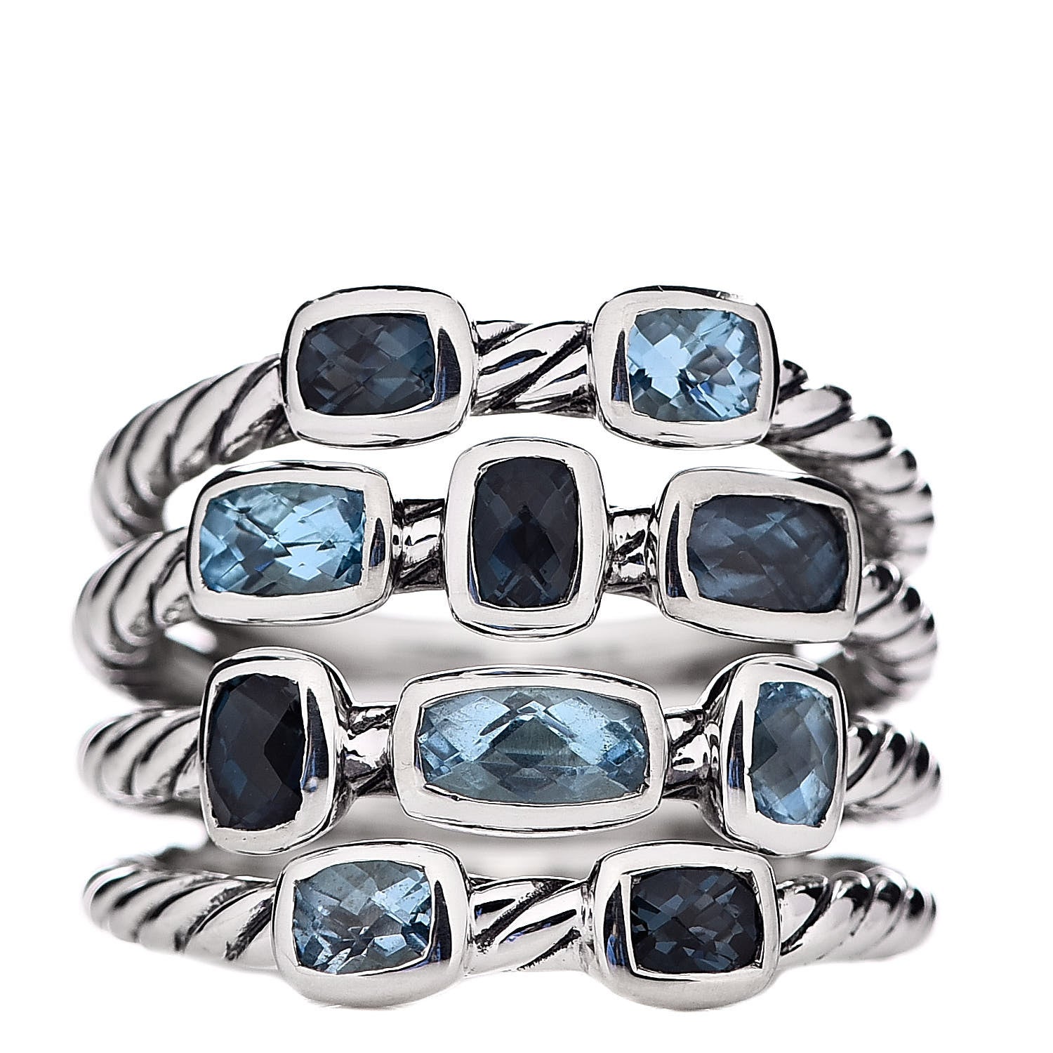David Yurman Sterling Silver Blue Topaz Hampton Blue Topaz Confetti 4 Row Ring 55 7.25 1 of 5
