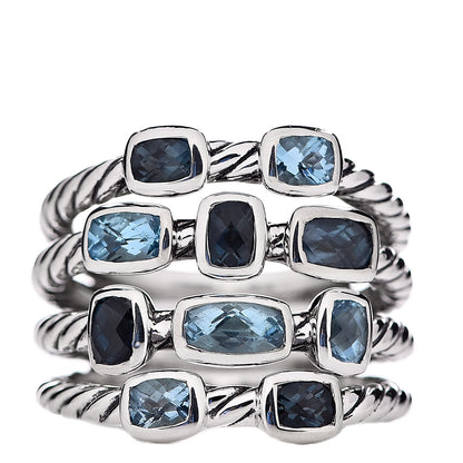 David Yurman Sterling Silver Blue Topaz Hampton Blue Topaz Confetti 4 Row Ring 55 7.25 1 of 5