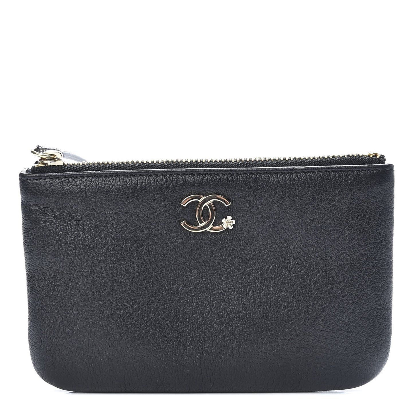 Goatskin Small CC Clover Cosmetic Case Black