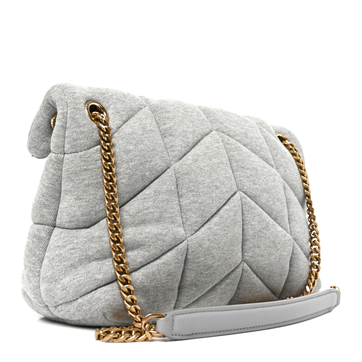 Jersey Quilted Small Loulou Puffer Monogram Chain Satchel Chalk Beige