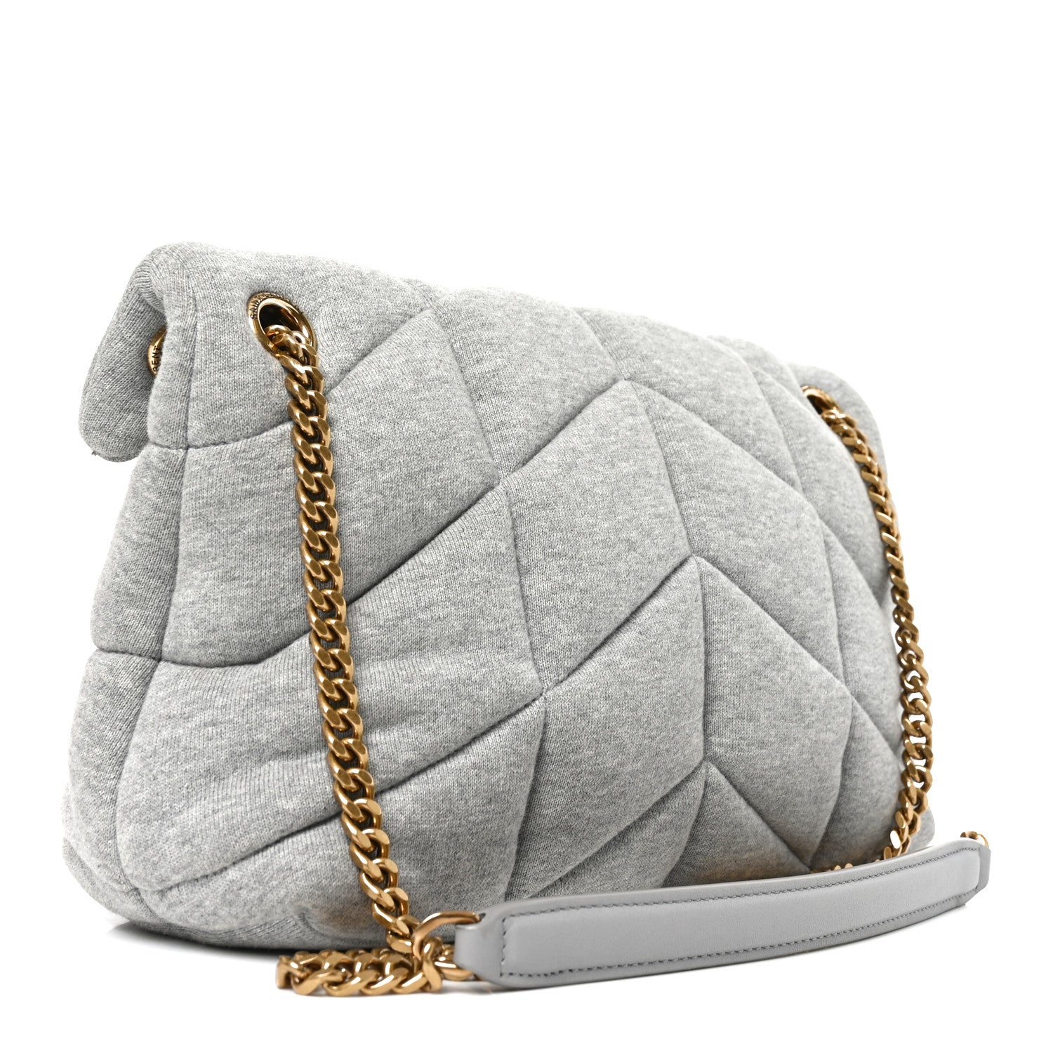 Saint Laurent Jersey Quilted Small Loulou Puffer Monogram Chain Satchel Chalk Beige 3 of 10
