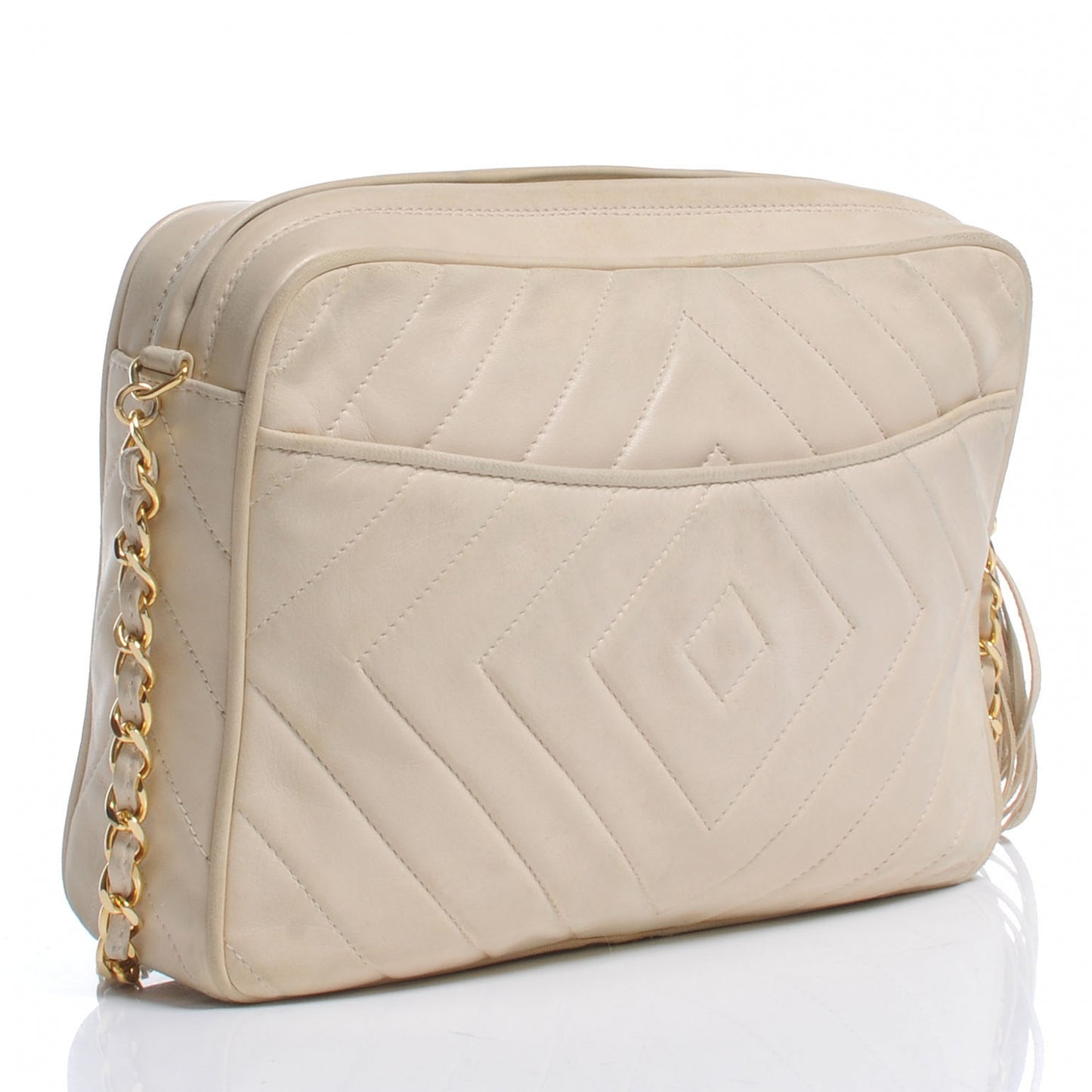 Lambskin Chevron Tassel Camera Case Beige