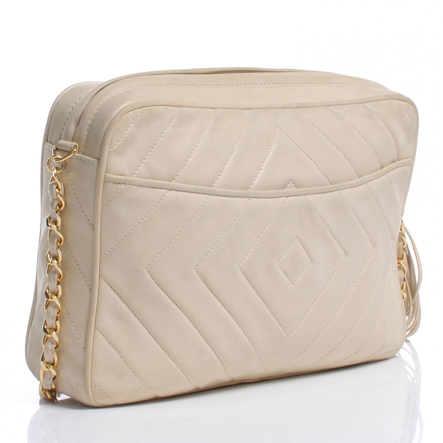 Chanel Lambskin Chevron Tassel Camera Case Beige 3 of 10