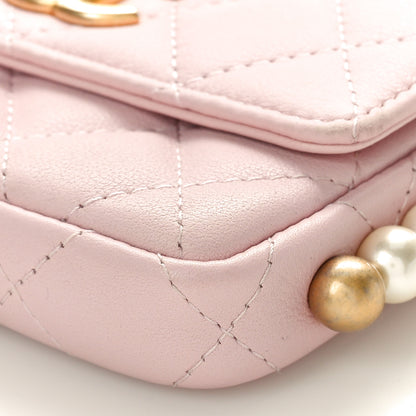Chanel Calfskin Quilted About Pearls Card Holder Flap With Chain Light Pink 10 of 10