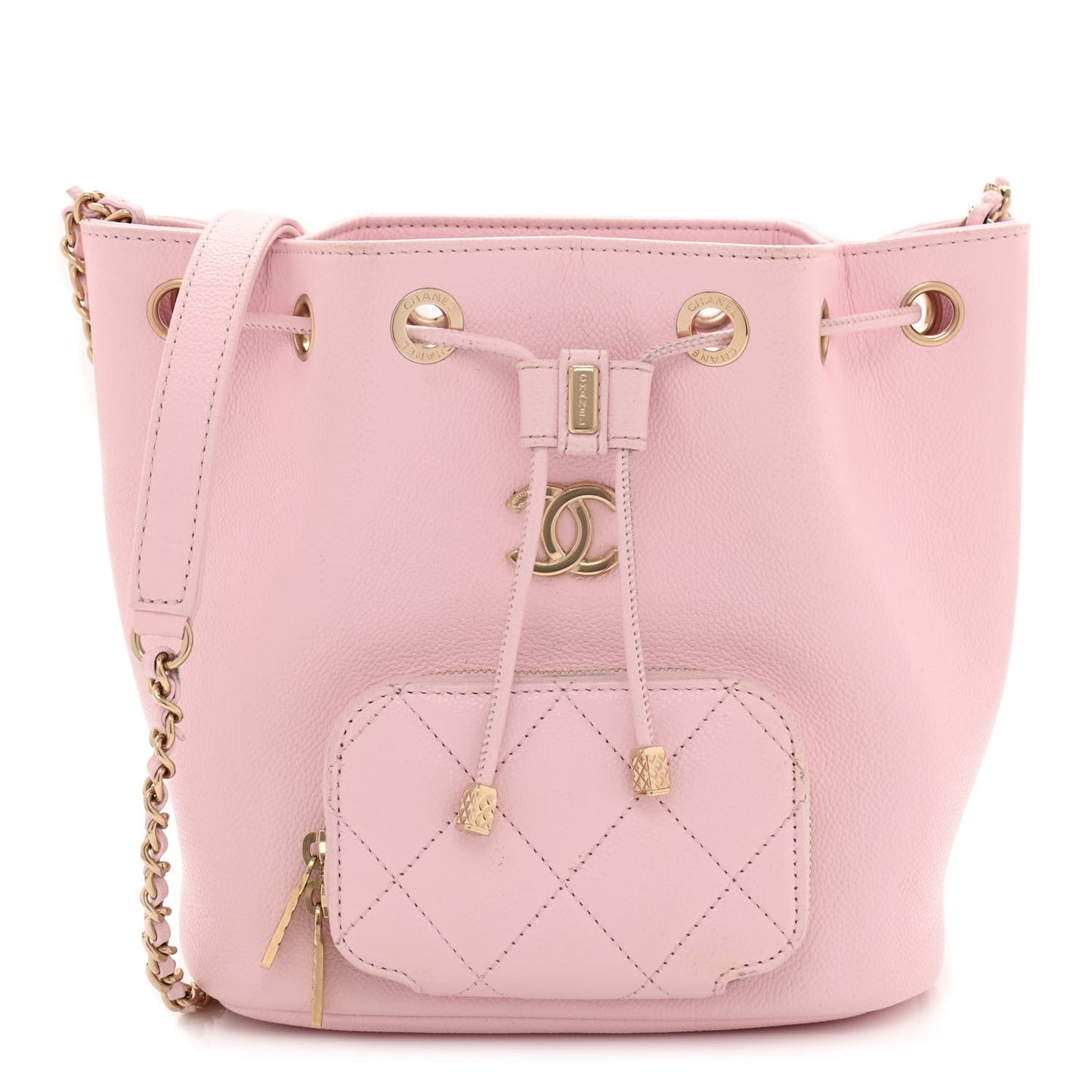 Caviar Quilted CC Pocket Bucket Bag Light Pink