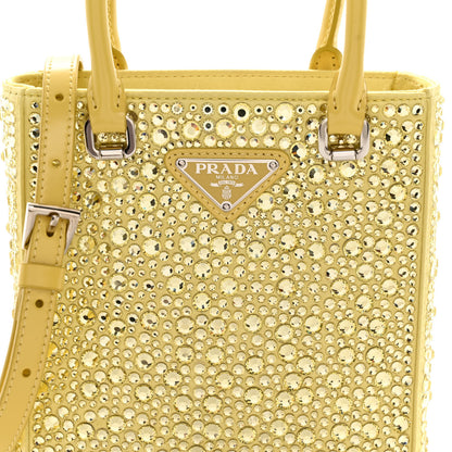 Prada Satin Crystal Metal Triangle Logo Small Double Handle Crossbody Tote Ananas 7 of 9