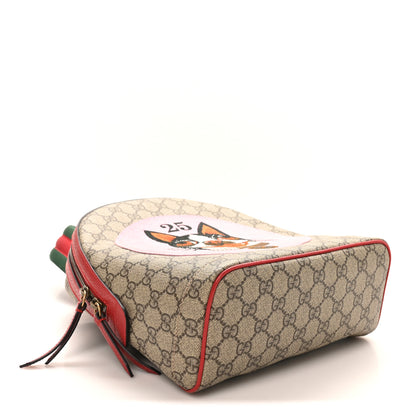 Gucci GG Supreme Monogram Web Bosco Patch Dome Backpack Beige Malva Hibiscus Red 3 of 10