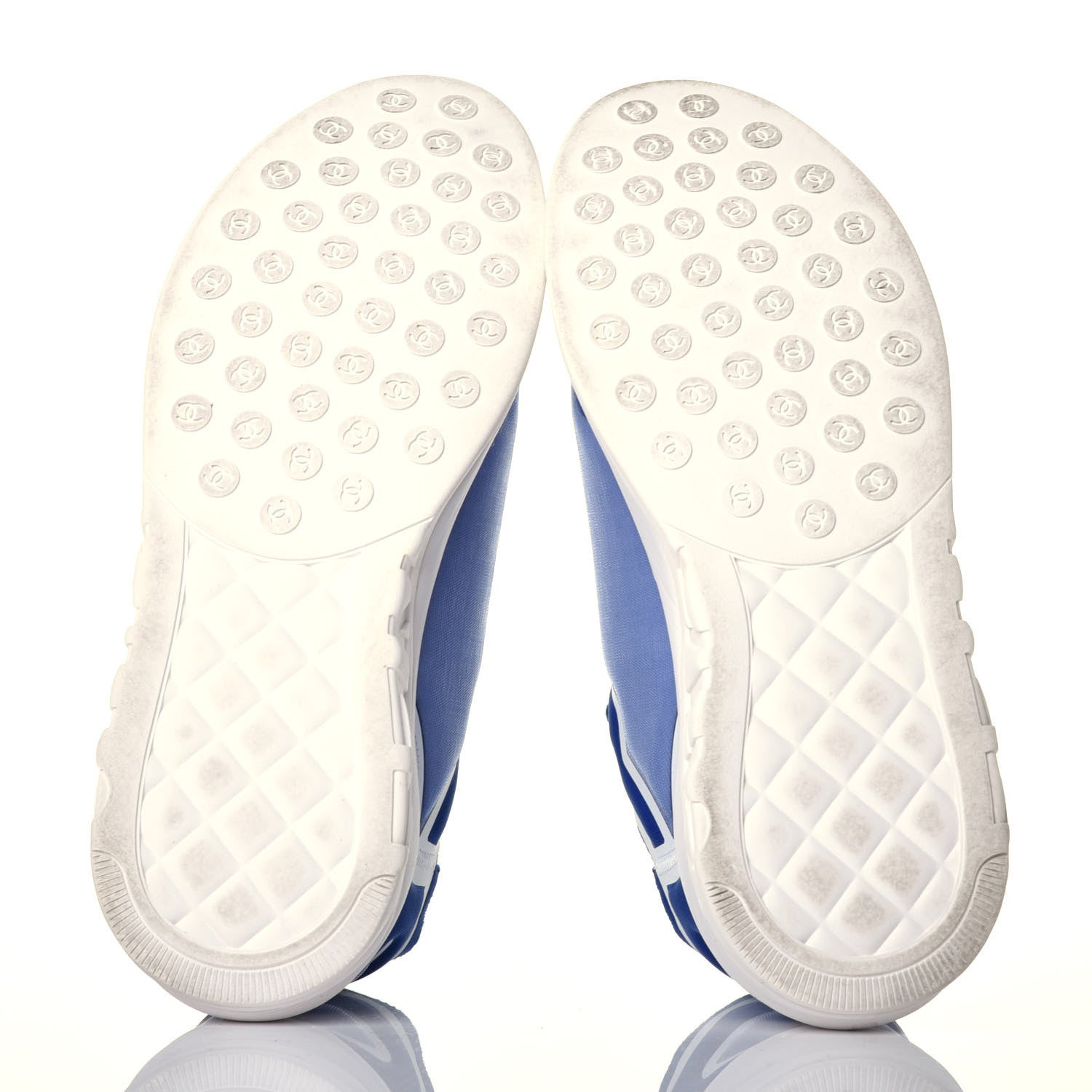 Chanel Calfskin Mesh Lyrca Womens Logo Sneakers 42 White Blue 5 of 8
