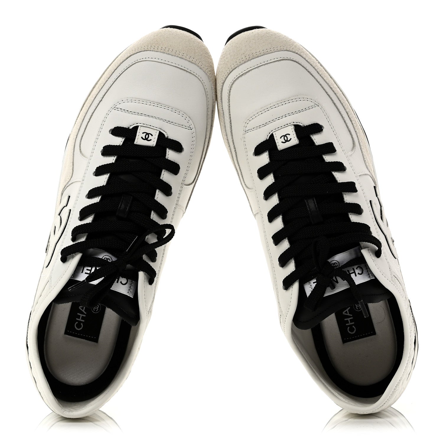 Chanel Calfskin Suede CC Mens Sneakers 43 White Beige Black 2 of 10