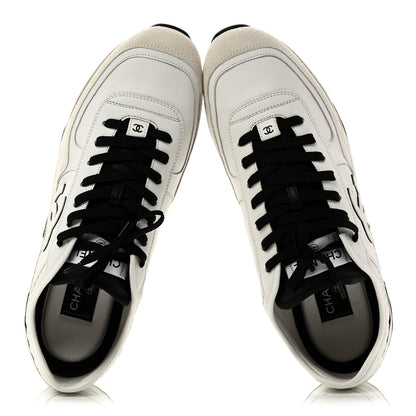 Chanel Calfskin Suede CC Mens Sneakers 43 White Beige Black 2 of 10