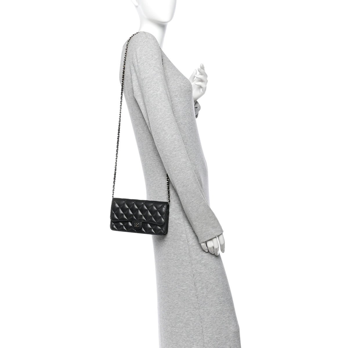 Caviar Quilted Flap Phone Holder With Chain Black