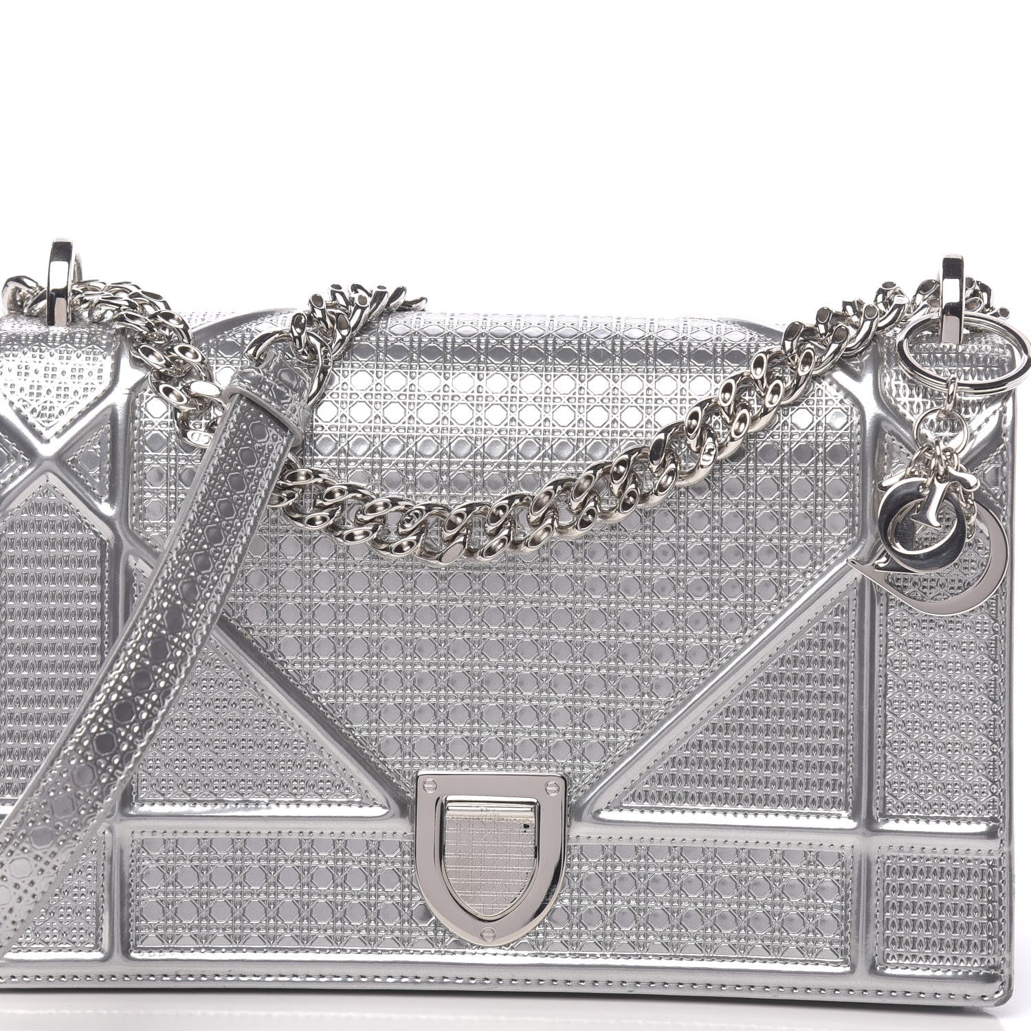 Christian Dior Metallic Patent Micro-Cannage Medium Diorama Flap Bag Silver 9 of 11