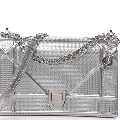 Christian Dior Metallic Patent Micro-Cannage Medium Diorama Flap Bag Silver 9 of 11