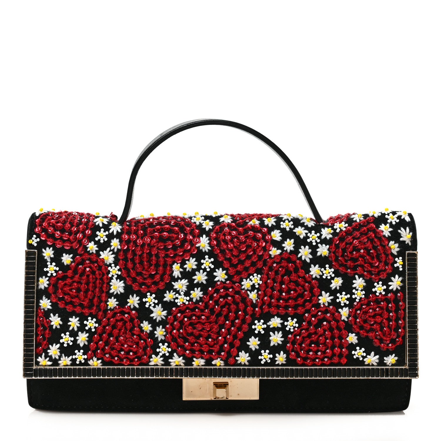 Valentino Garavani Suede Beaded Sequin Embellished Clutch Red Black 1 of 8