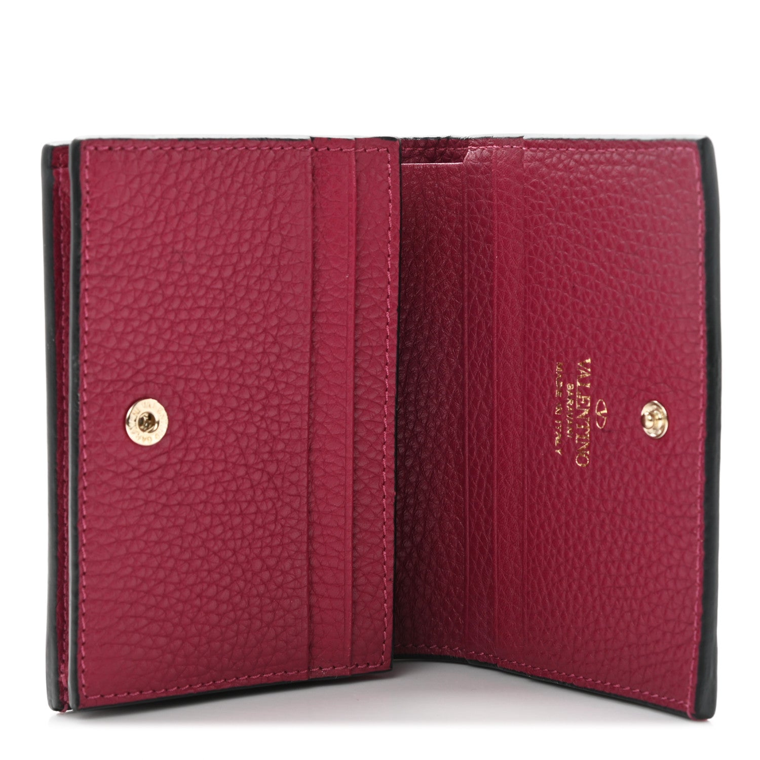 Valentino Garavani Pebbled Calfskin Rockstud Bi-Fold Card Holder Raspberry 5 of 6