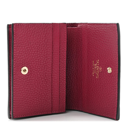 Valentino Garavani Pebbled Calfskin Rockstud Bi-Fold Card Holder Raspberry 5 of 6