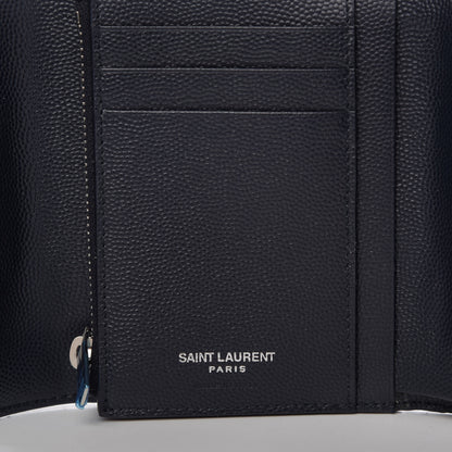 Saint Laurent Grain De Poudre Matelasse Chevron Small Monogram Envelope Wallet Navy 8 of 10
