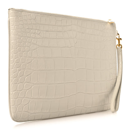 Saint Laurent Calfskin Crocodile Embossed Tablet Pouch Crema Soft 3 of 7