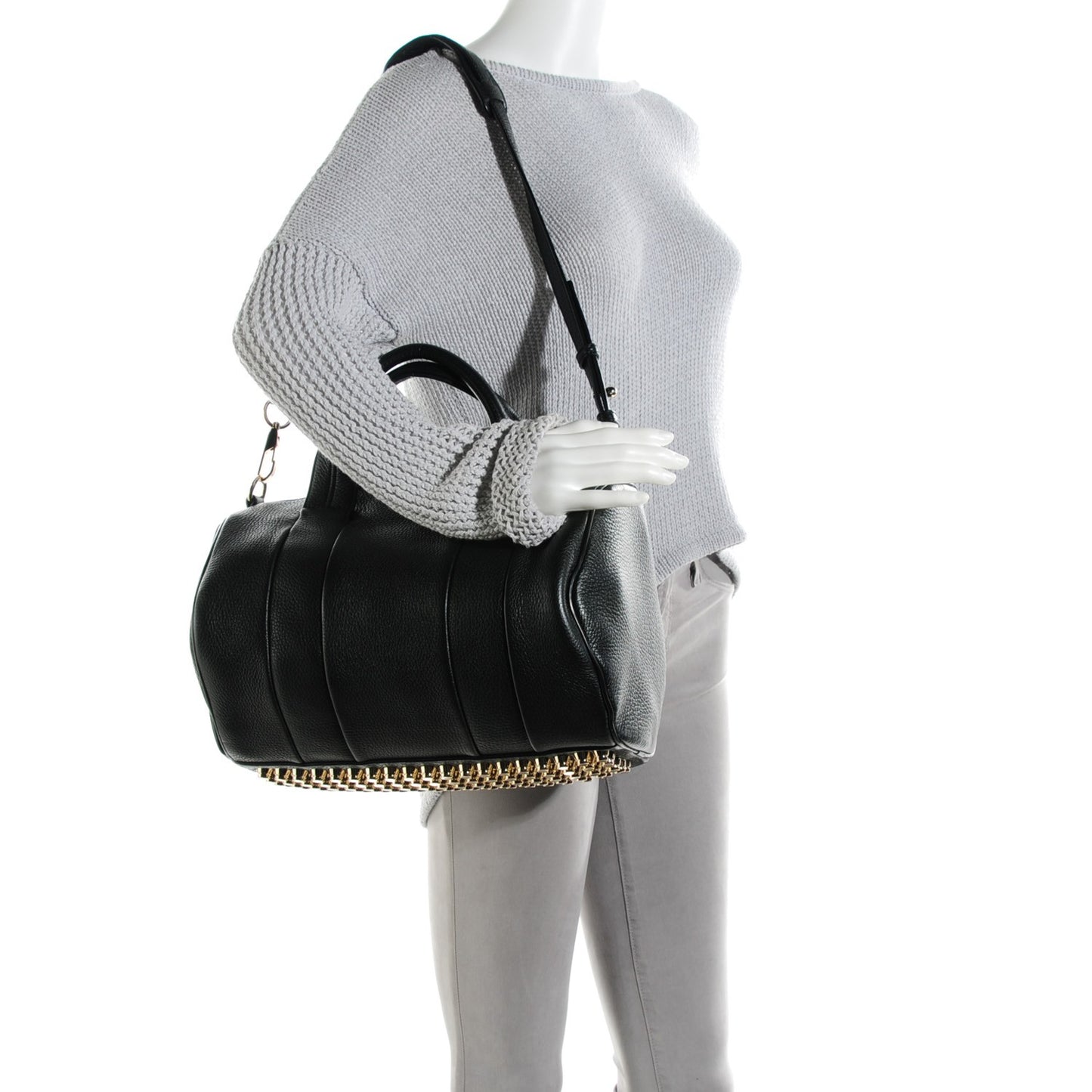 Pebbled Lambskin Rocco Duffel Black Pale Gold Hardware