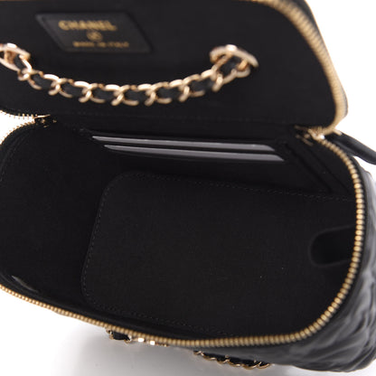 Chanel Lambskin Camellia Embossed Small Vanity Case With Chain Black 5 of 11