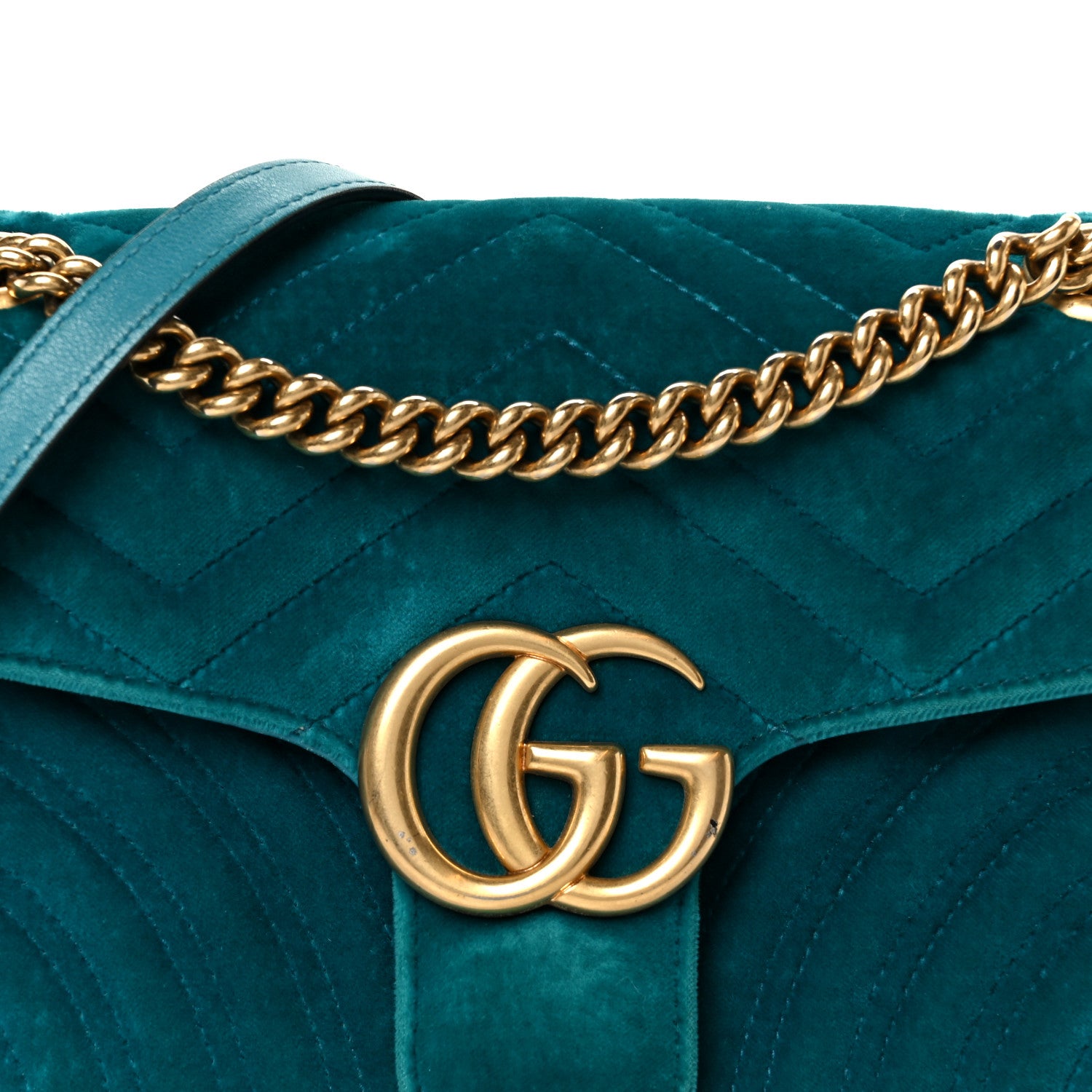 Gucci Velvet Matelasse Small GG Marmont Shoulder Bag Pavone Cyan 9 of 11