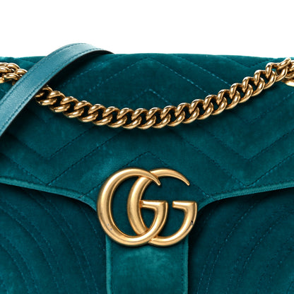 Gucci Velvet Matelasse Small GG Marmont Shoulder Bag Pavone Cyan 9 of 11
