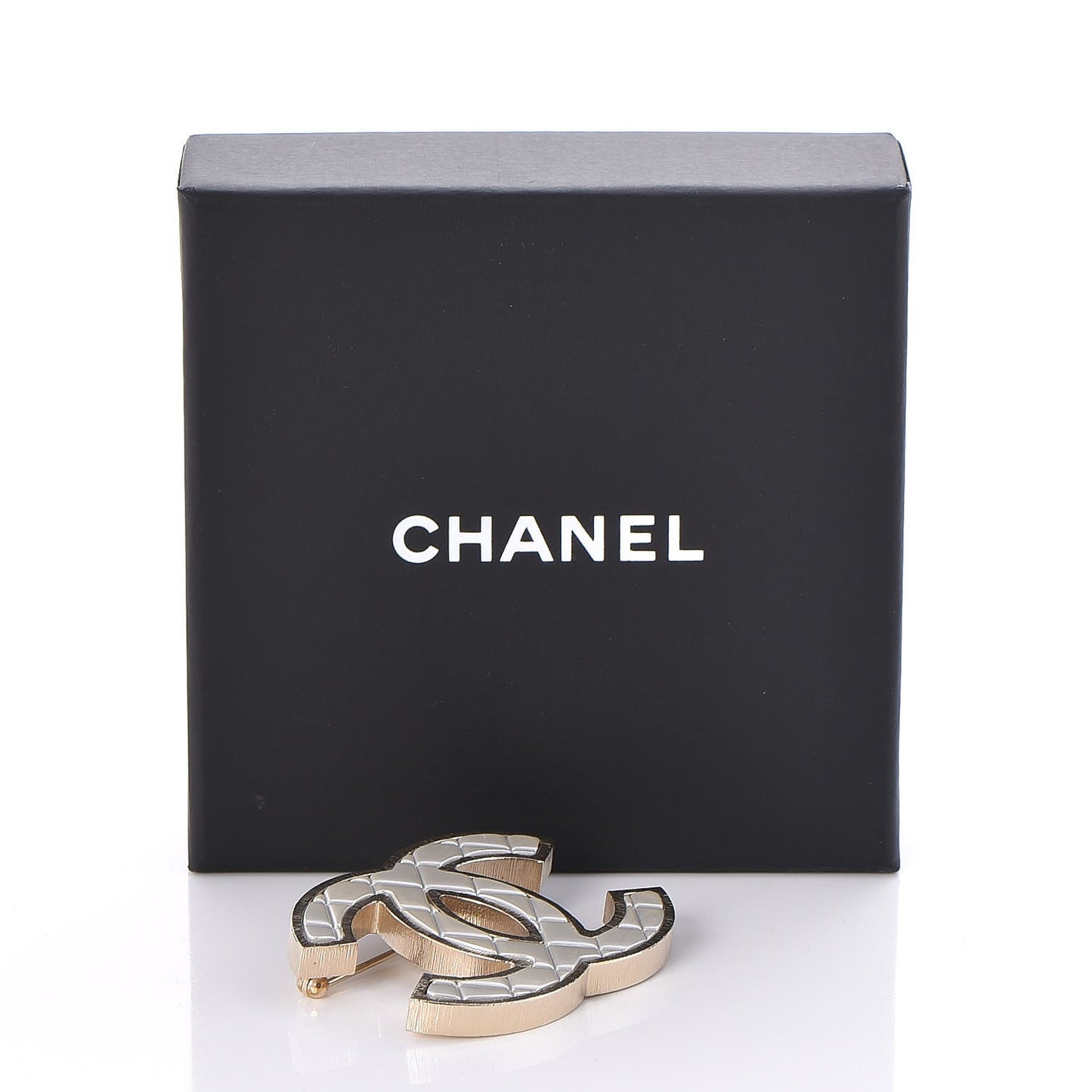 Metal Quilted CC Brooch Silver Gold