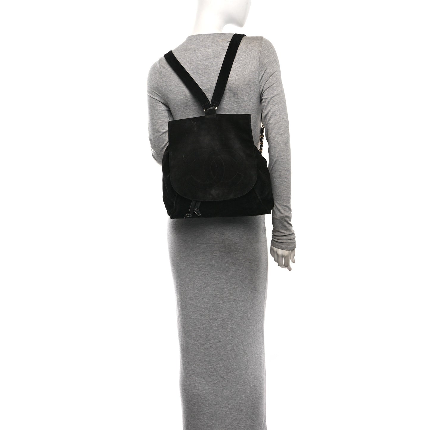 Suede CC Drawstring Backpack Black